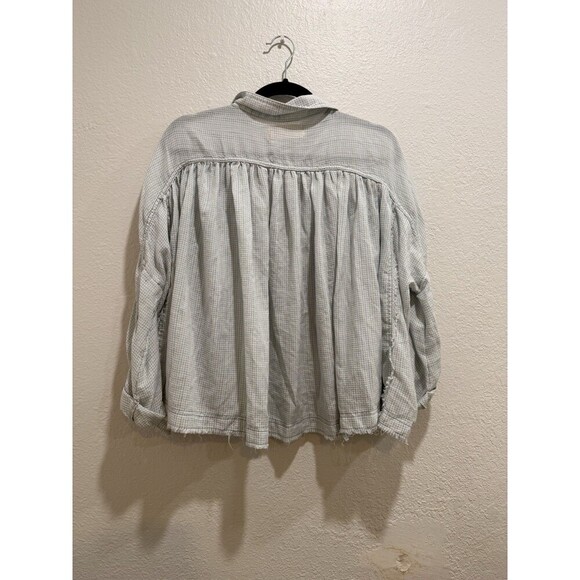 Free People Top Medium Picnic Plaid Oversized Dolman Sleeve Button Down  Blue - Picture 2 of 5